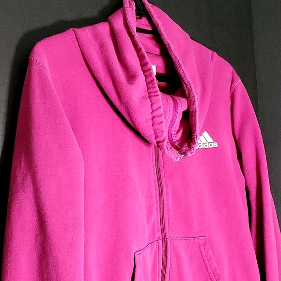 Adidas Magenta/Pink Graphic Zip Up Cowl Neck Sweater - Size Medium - Picture 4 of 6